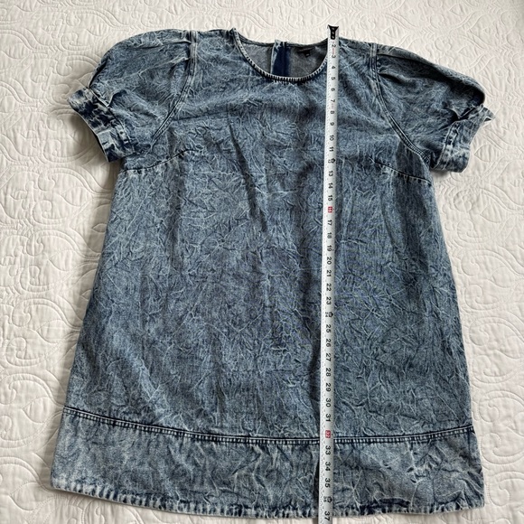 Who What Wear Denim Puff-sleeved Mini Dress Dark Acid Wash Pockets Womens 2X EUC - Picture 9 of 11